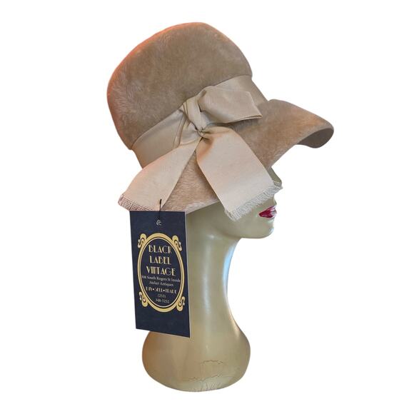 vintage 1960s fuzzy beige mohair wide brim hat Coralie mod floppy 60s fashion - Picture 8 of 8